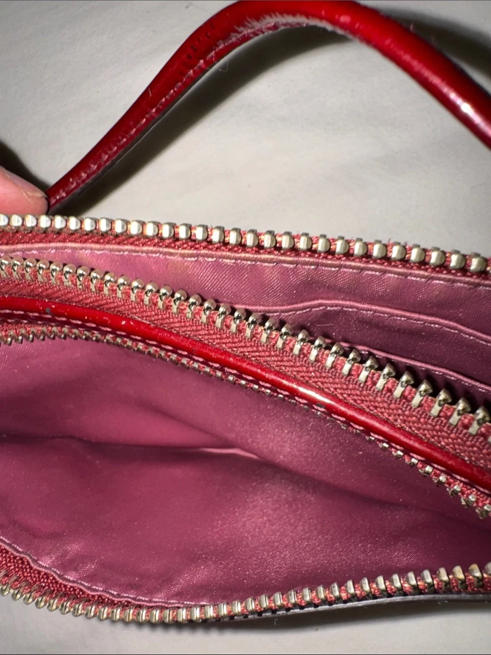 Coach Red Patent Leather Wristlet with Logo Plaque